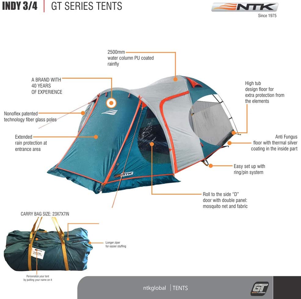 NTK Indy GT 3 to 4 Person 12 by 7 Foot Sport Camping Tent 100