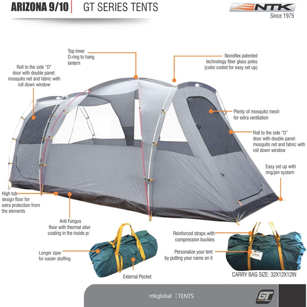 NTK Arizona GT 9 to 10 Person 17x8 FT Sport Camping Tent 100